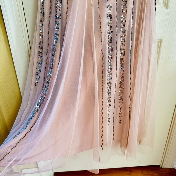 Bloomingdale’s Marina Strappy GATSBY BEADED A-LINE GOWN IN BLUSH - Picture 8 of 14